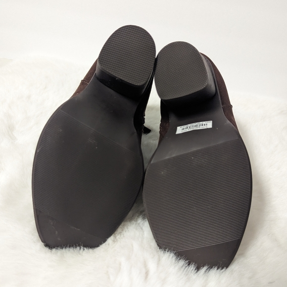 Torrid Extra Wide Width Brown Faux Suede Buckle Heel Booties - Picture 6 of 9